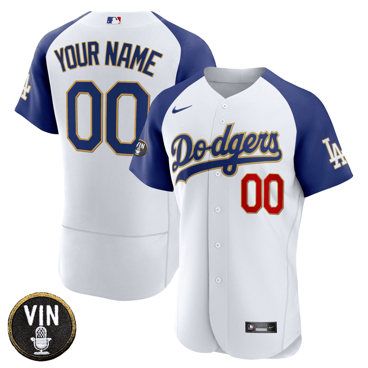 Dodgers Vin Scully Patch Flex Base Custom Jersey - All Stitched