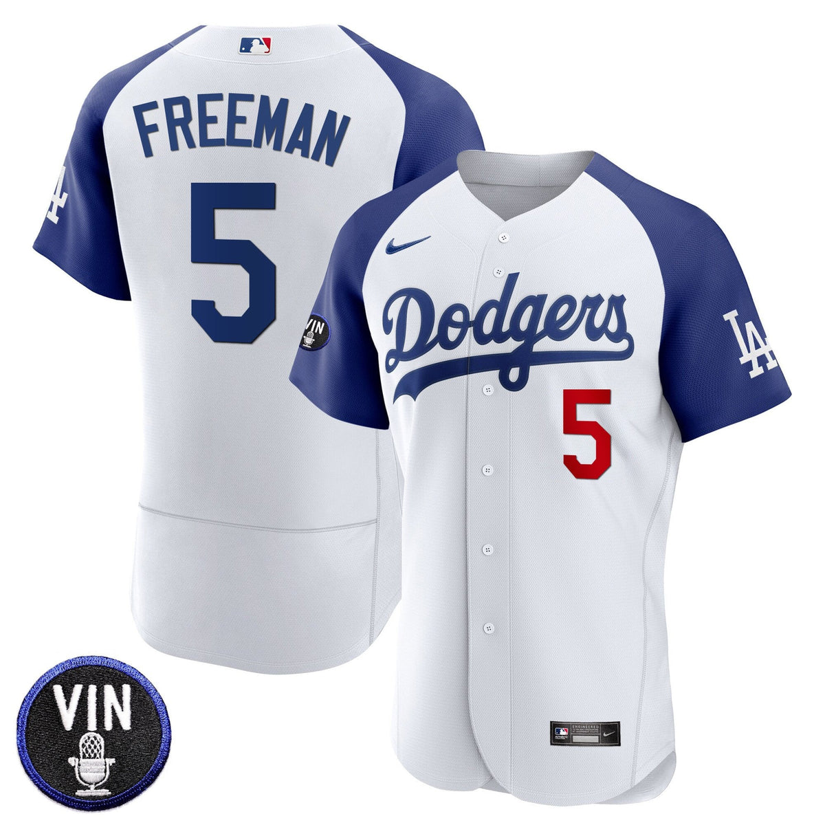 Men's Dodgers Vin Scully Patch Flex Base Jersey - All Stitched