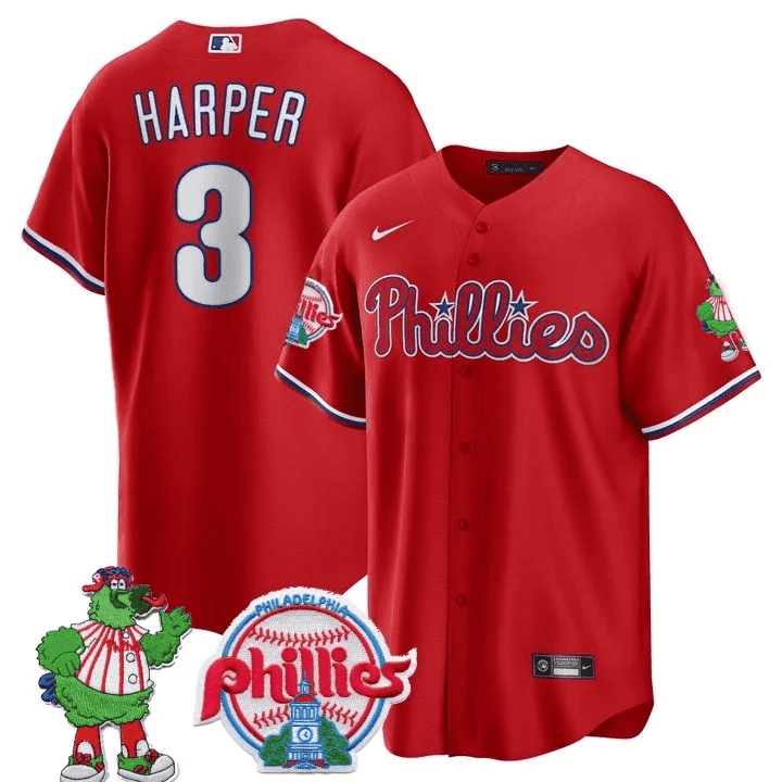 Men's Philadelphia Phillies Phillie Phanatic Patch Cool Base Jersey - All Stitched