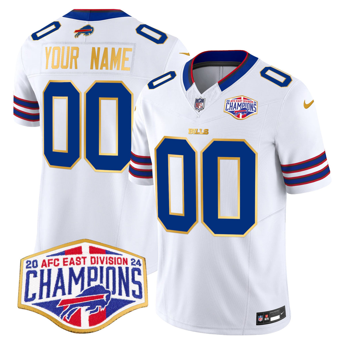Bills 2024 AFC East Division Champions Gold Trim Vapor Limited Custom Jersey - All Stitched