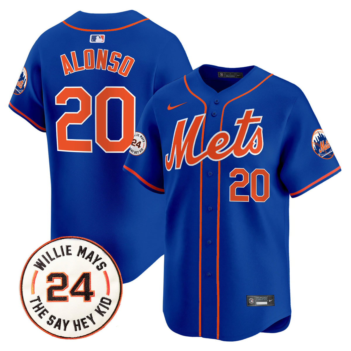 Men's Mets Willie Mays Patch Vapor Premier Limited Jersey - All Stitched