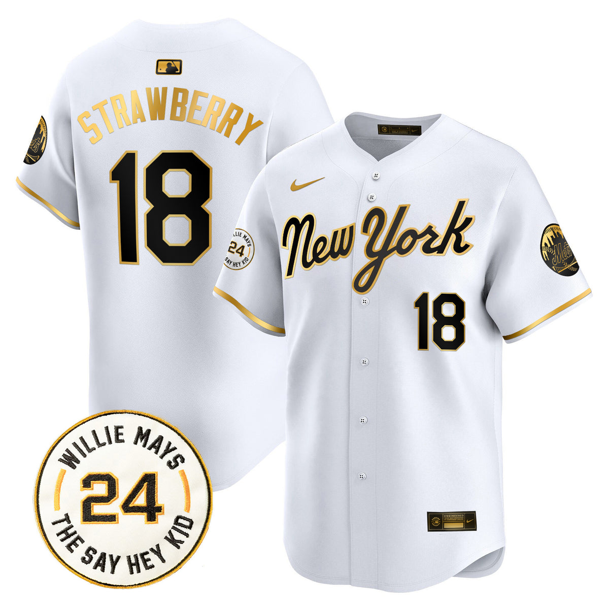 Men's Mets Willie Mays Patch Vapor Premier Limited Jersey - All Stitched