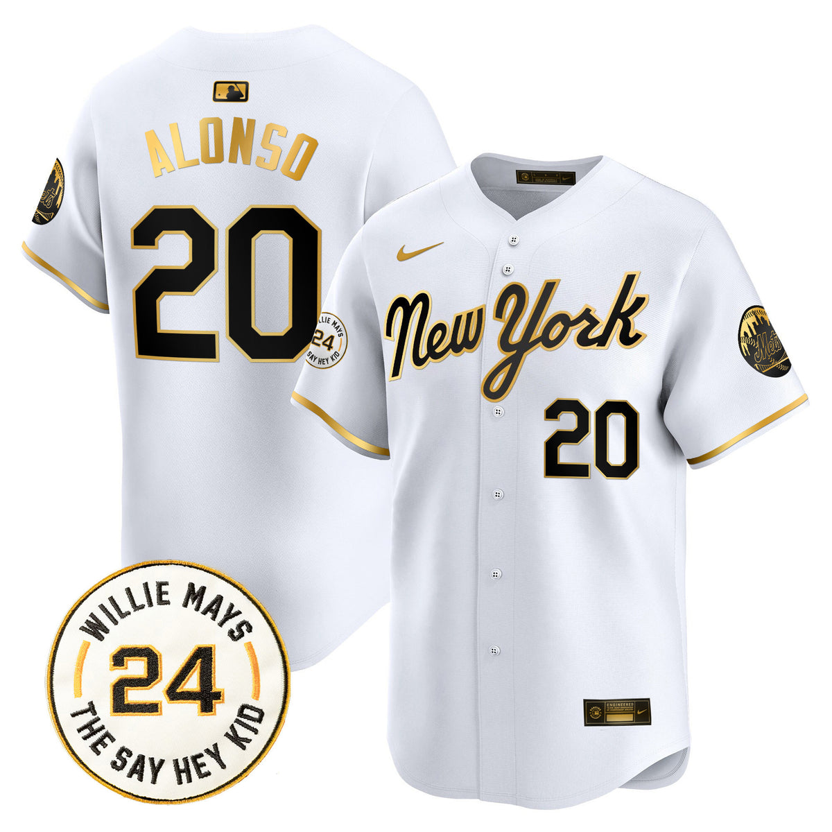 Men's Mets Willie Mays Patch Vapor Premier Limited Jersey - All Stitched
