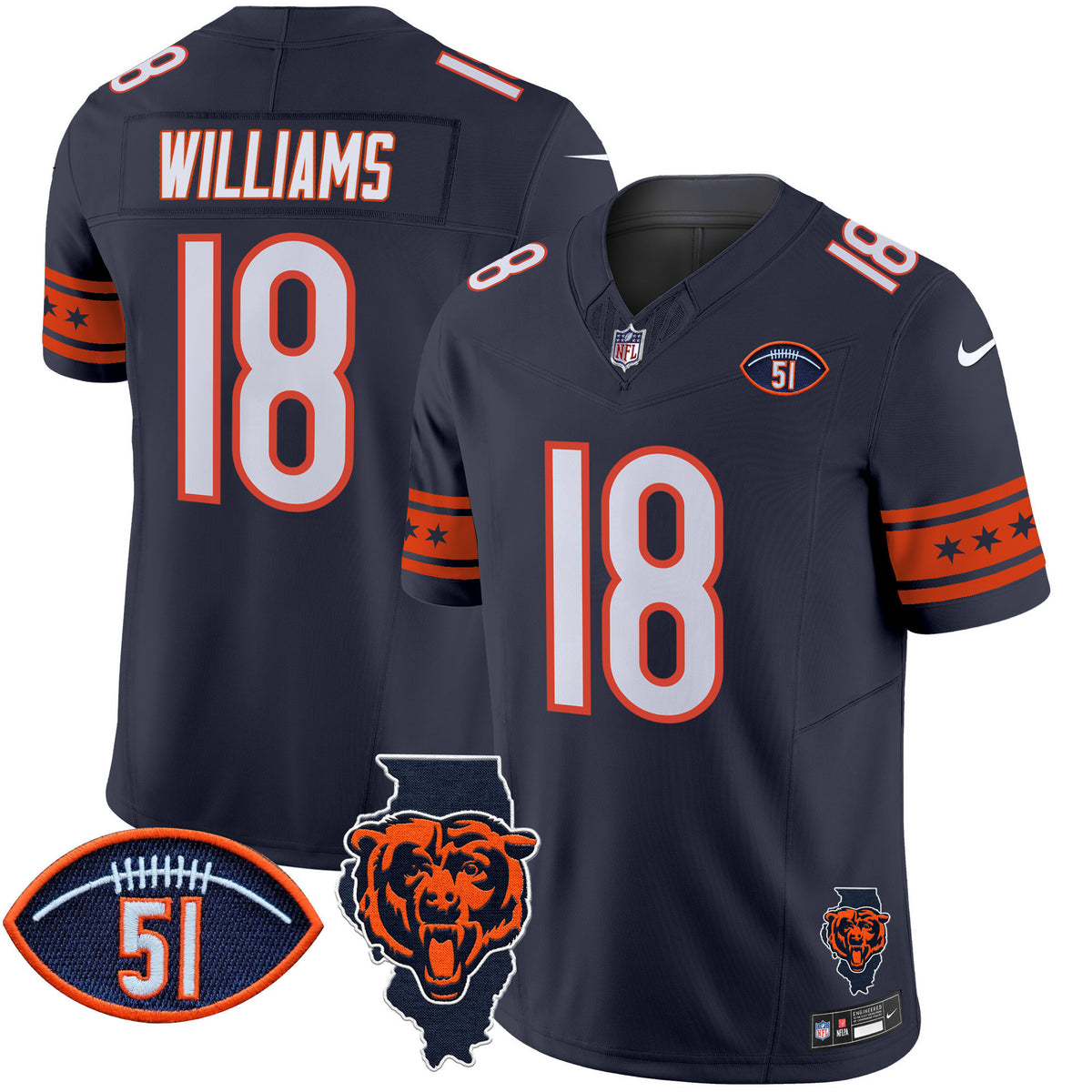 Men's Bears Illinois & Dick Butkus Patch Vapor Limited Jersey - All Stitched