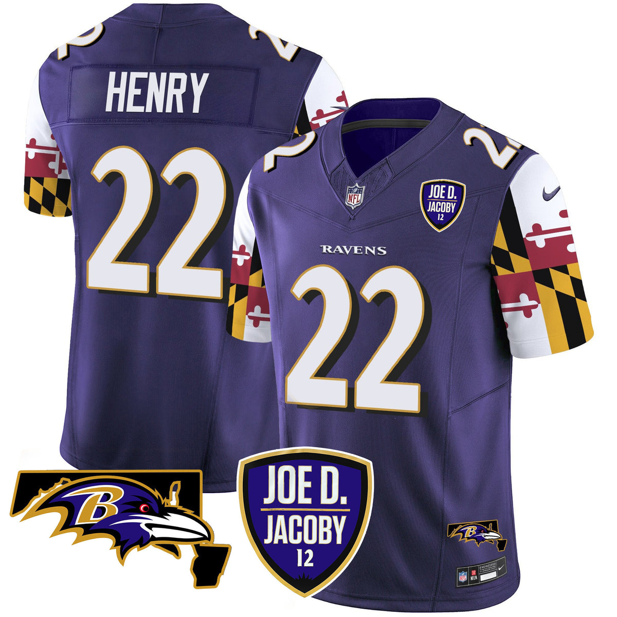 Men's Ravens Joe D & Jacoby Patch Vapor Limited Jersey V2 - All Stitched