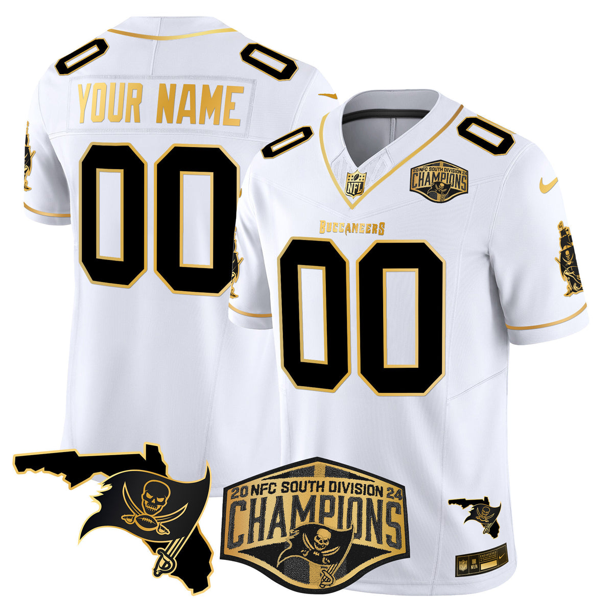 Buccaneers 2024 NFC South Division Champions Patch Gold Vapor Limited Custom Jersey - All Stitched