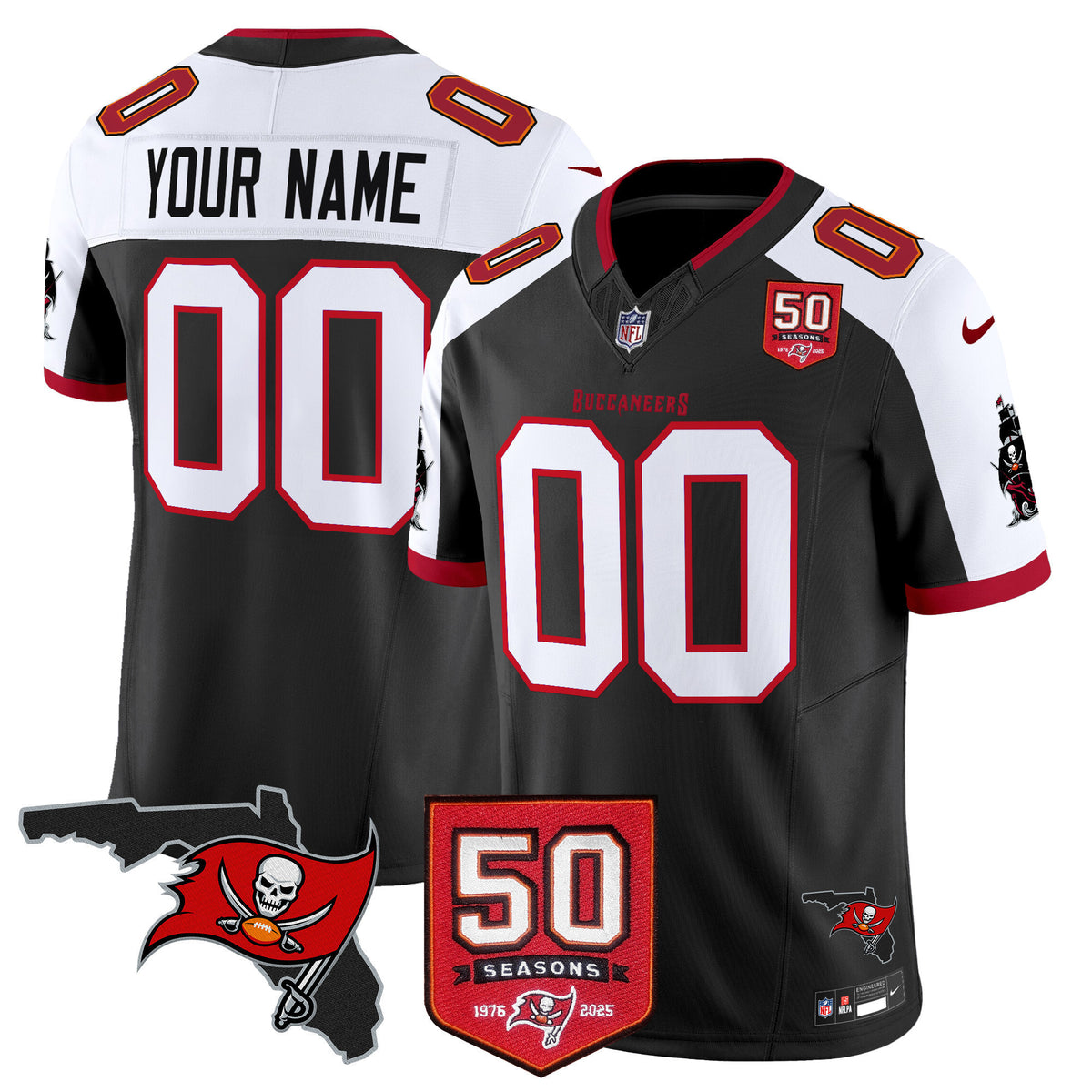 Tampa Bay Buccaneers 50th Season Patch Vapor Limited Custom Jersey - All Stitched