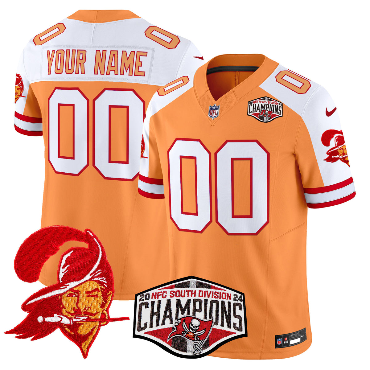 Tampa Bay Buccaneers Throwback 2024 NFC South Division Champions Patch Vapor Limited Custom Jersey - All Stitched