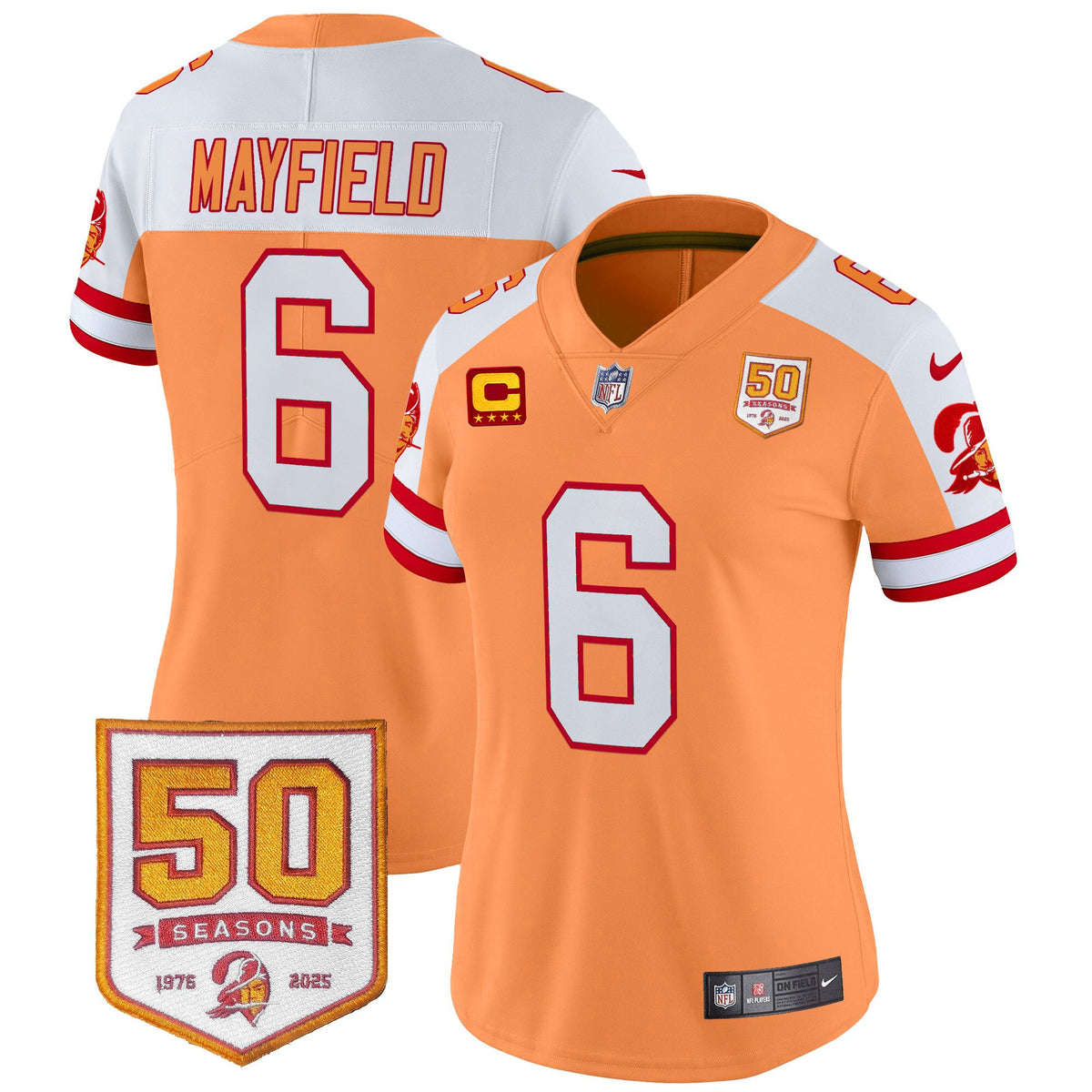Women's Tampa Bay Buccaneers Throwback 50th Season Patch Vapor Limited Jersey - All Stitched