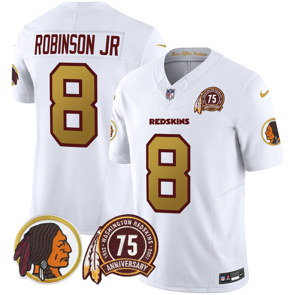 Men's Washington Redskins 75th Patch Throwback Vapor Limited Jersey V2 - All Stitched
