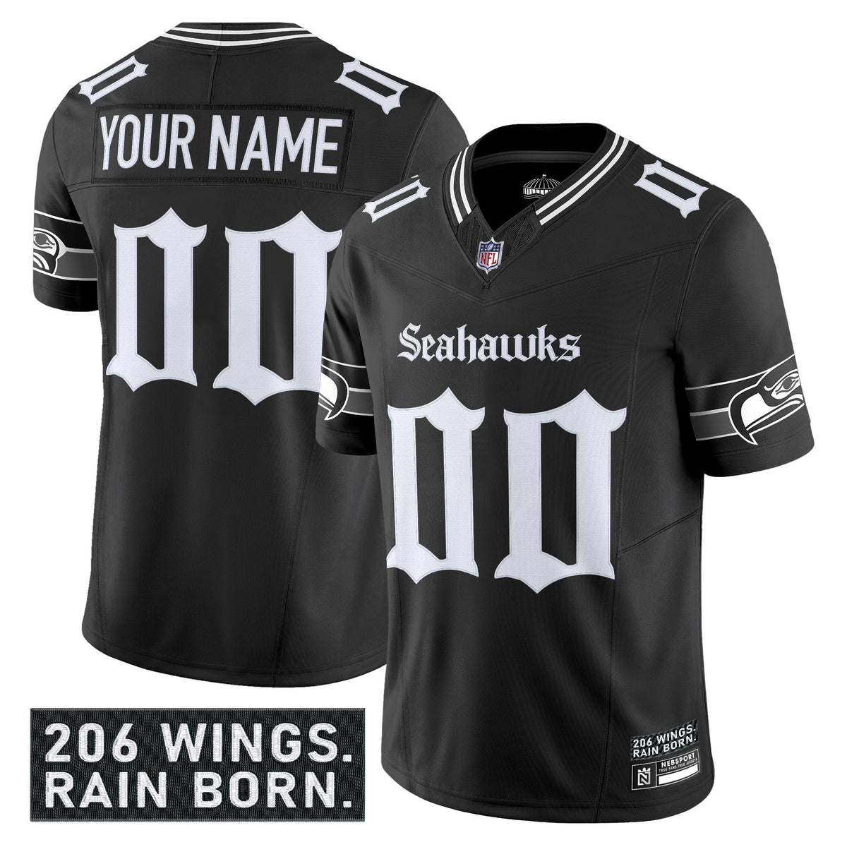 Seattle Seahawks 'Gothic Rain City Shadows Edition' Vapor Limited Custom Jersey - All Stitched