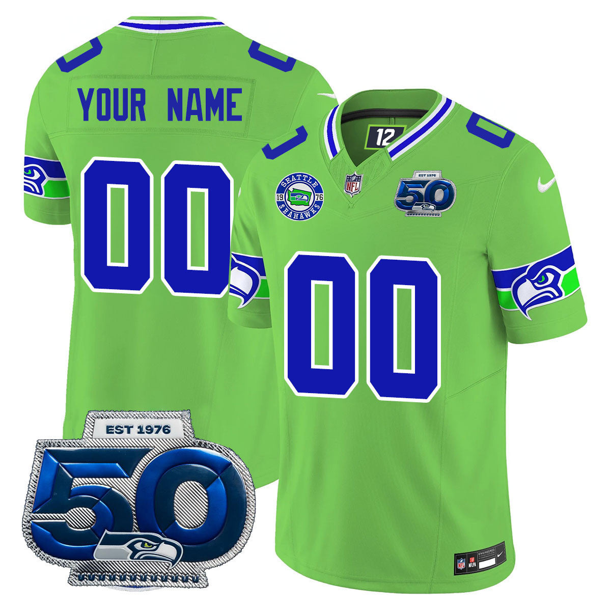 Custom Gender/Name Seattle Seahawks 50th Season Vapor Limited Jersey - All Stitched