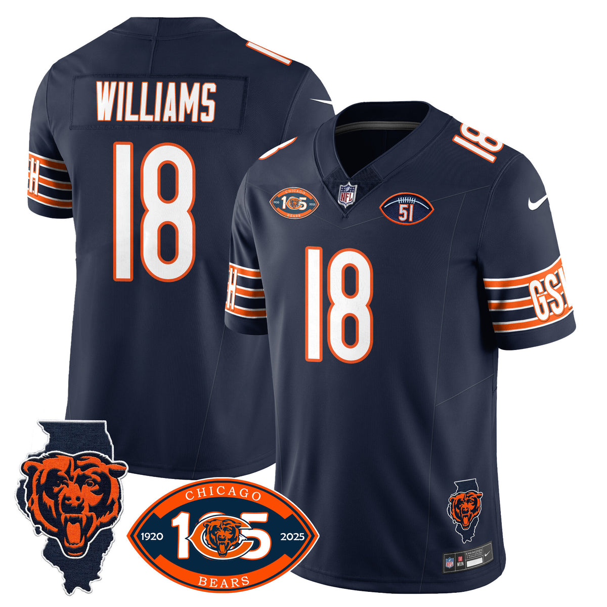 Men's Bears 1920-2025 The Bears Vapor Limited Jersey - All Stitched