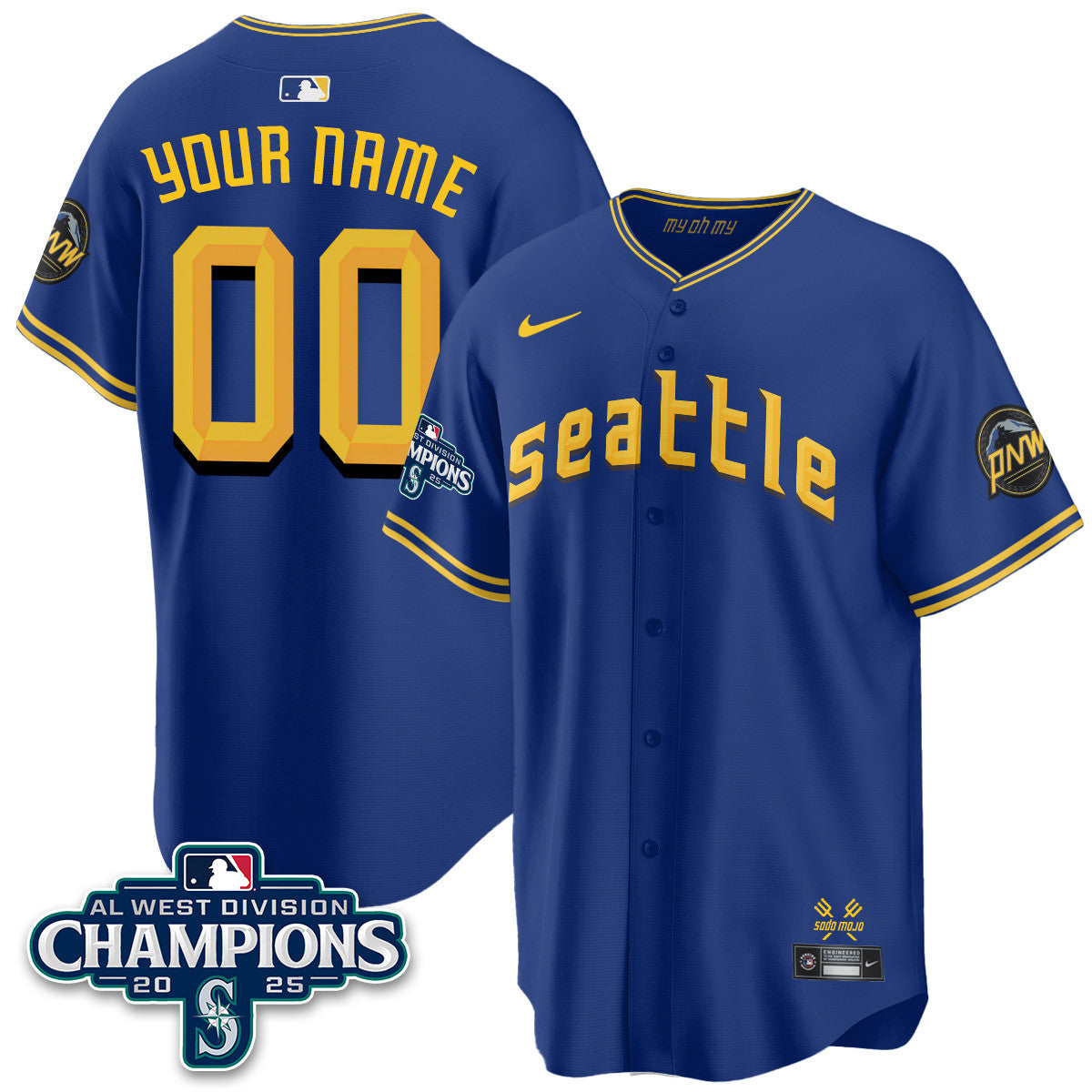 Custom Seattle Mariners 2025 AL West Division Champions Jersey - All Stitched