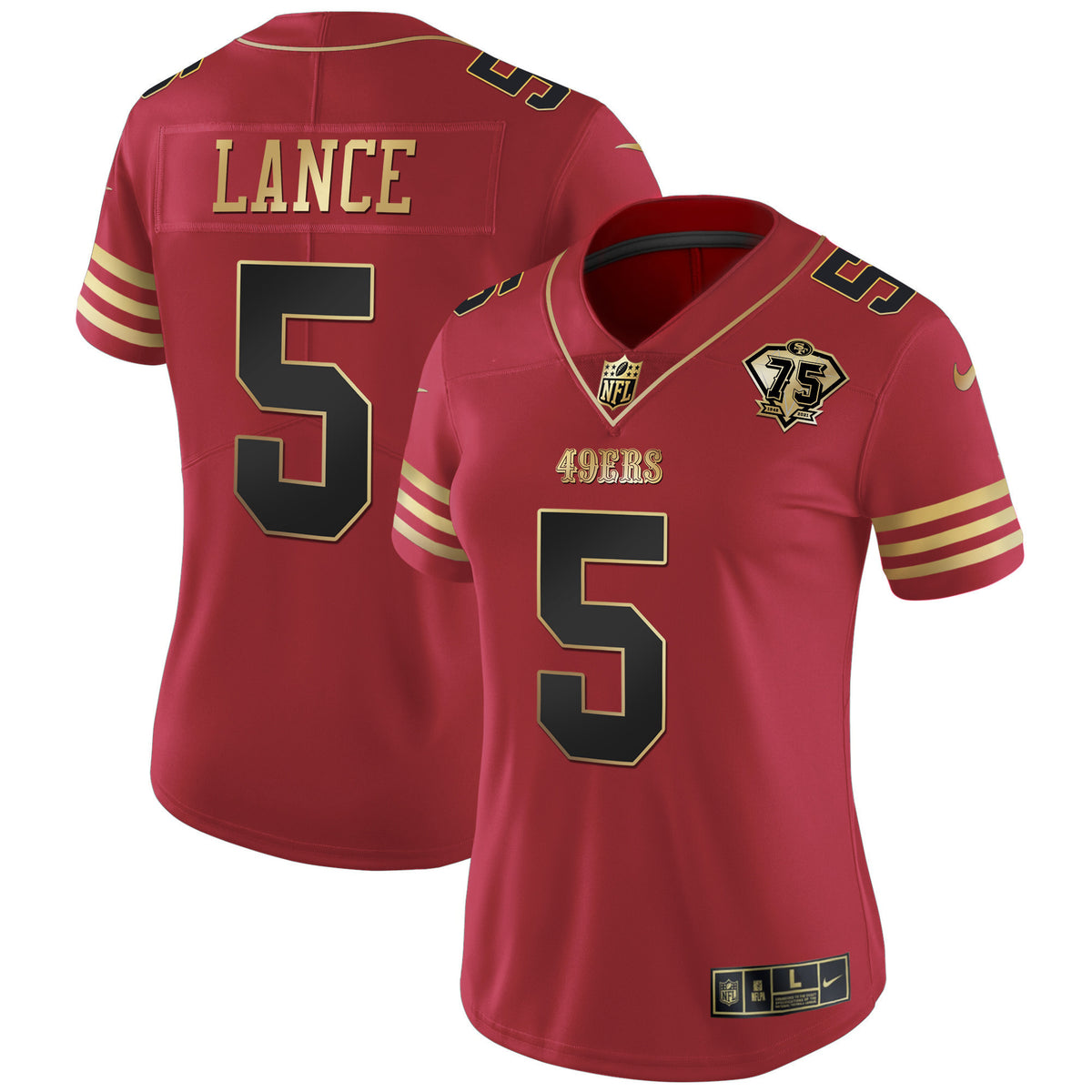 Women's 49ers 75th Anniversary Patch Vapor Black Red Gold Limited - All Stitched