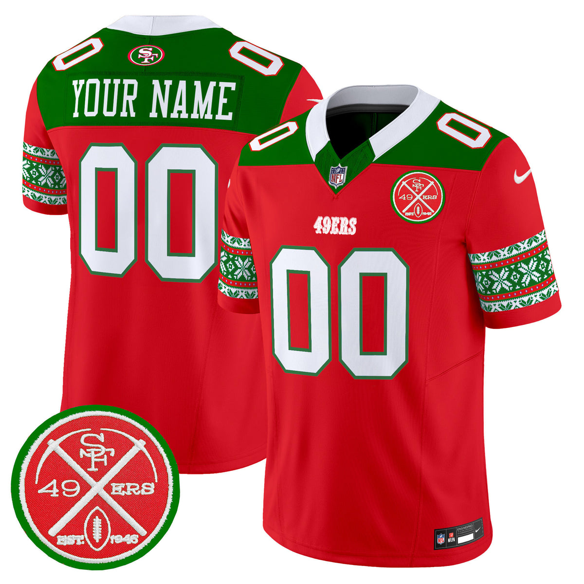 49ers 2024 Christmas Vapor Limited Custom Jersey - All Stitched