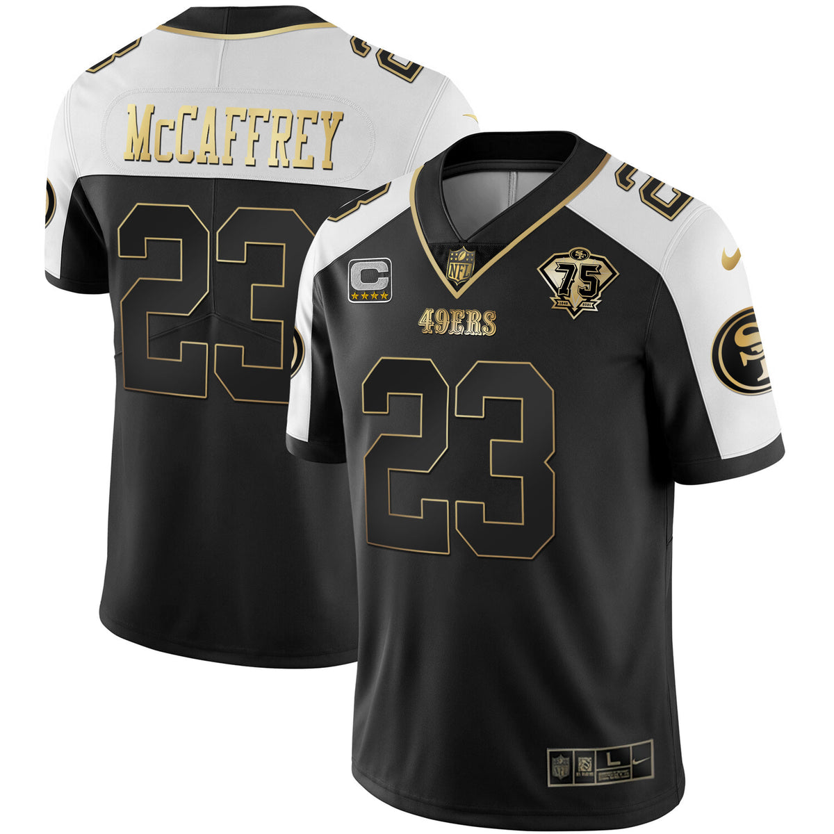 Men's 49ers 75th Anniversary Patch White Gold & Black Gold - All Stitched