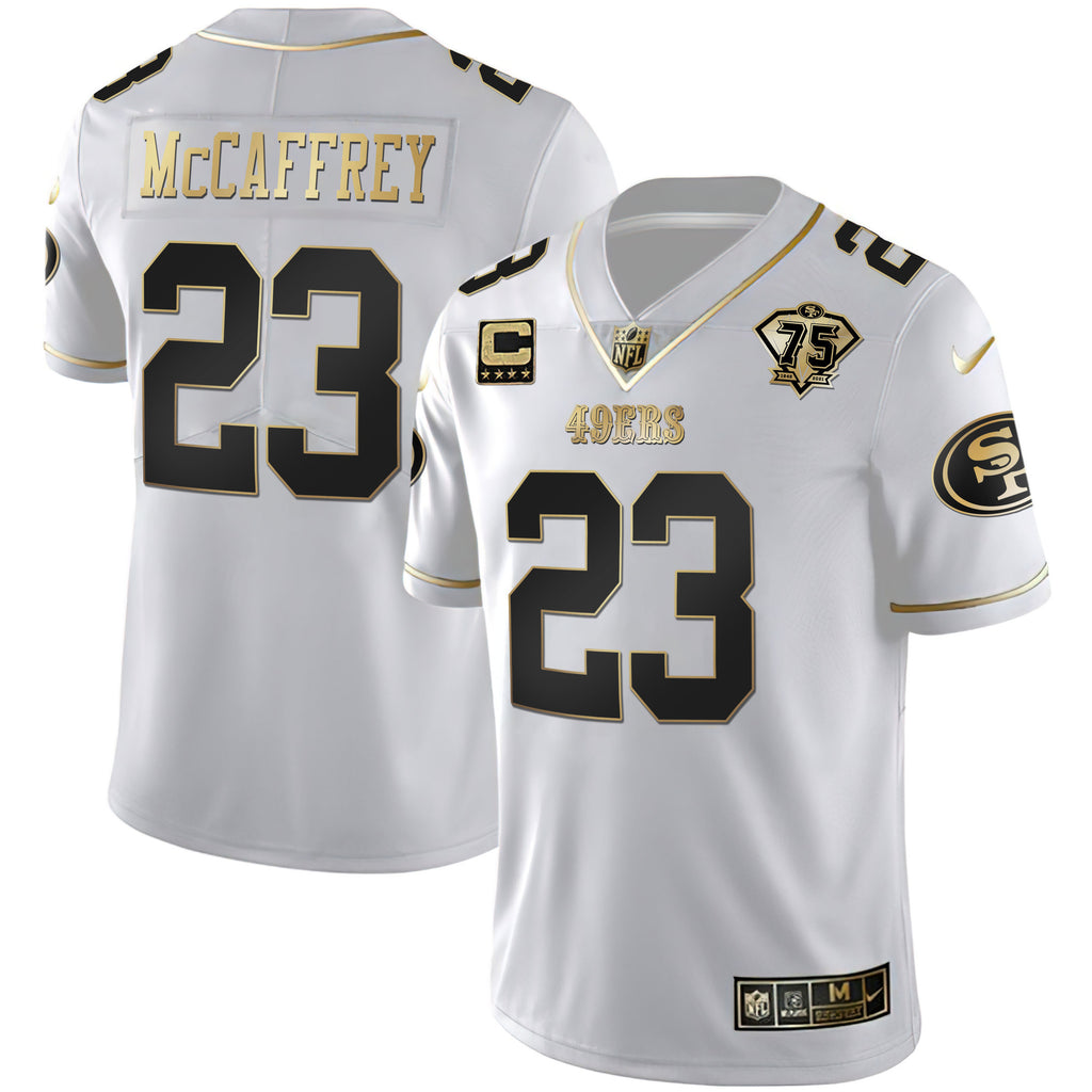 Men's 49ers 75th Anniversary Patch White Gold & Black Gold - All Stitched