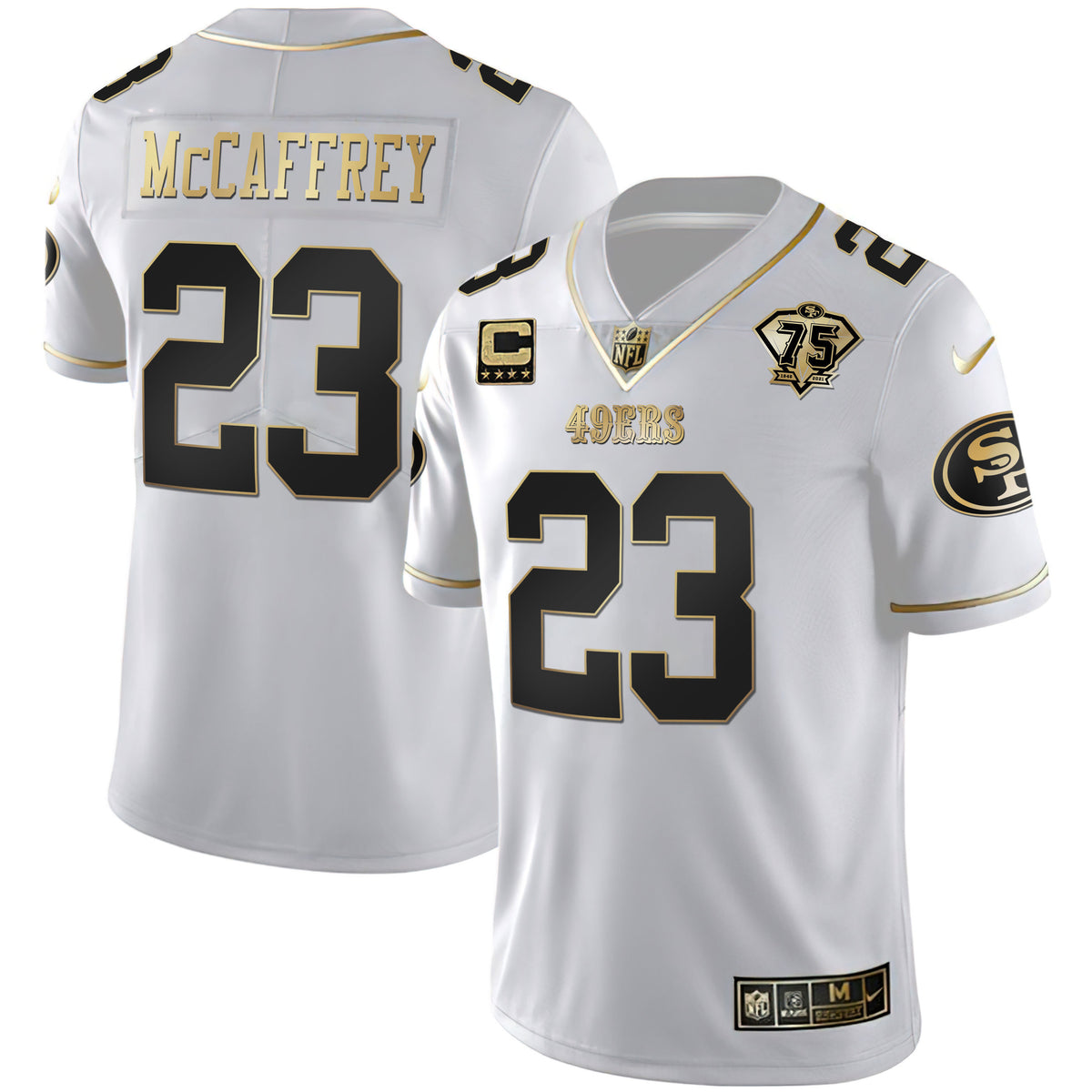 Men's 49ers 75th Anniversary Patch White Gold & Black Gold - All Stitched