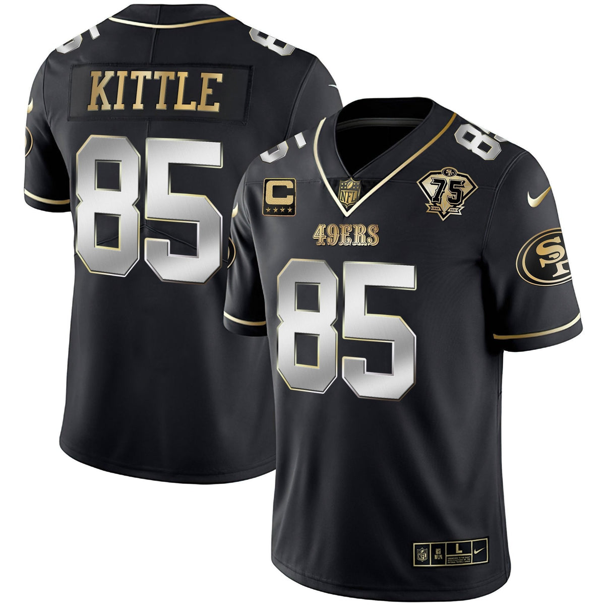Men's 49ers 75th Anniversary Patch Vapor Gold Jersey Collection - All Stitched 1