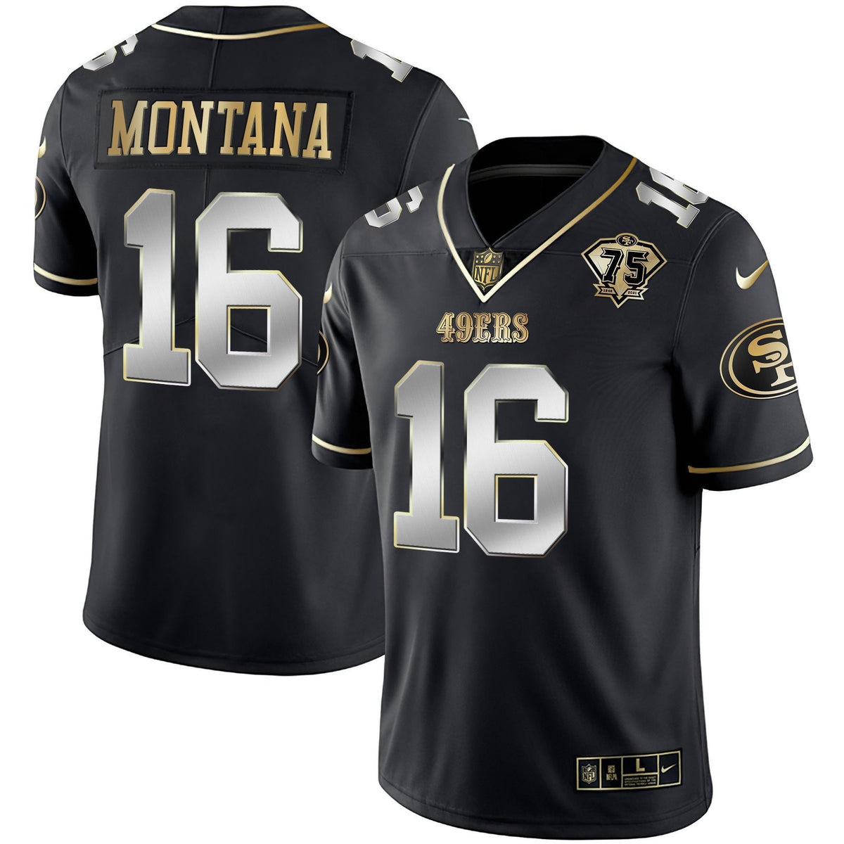 Men's 49ers 75th Anniversary Patch Vapor Gold Jersey Collection - All Stitched 1