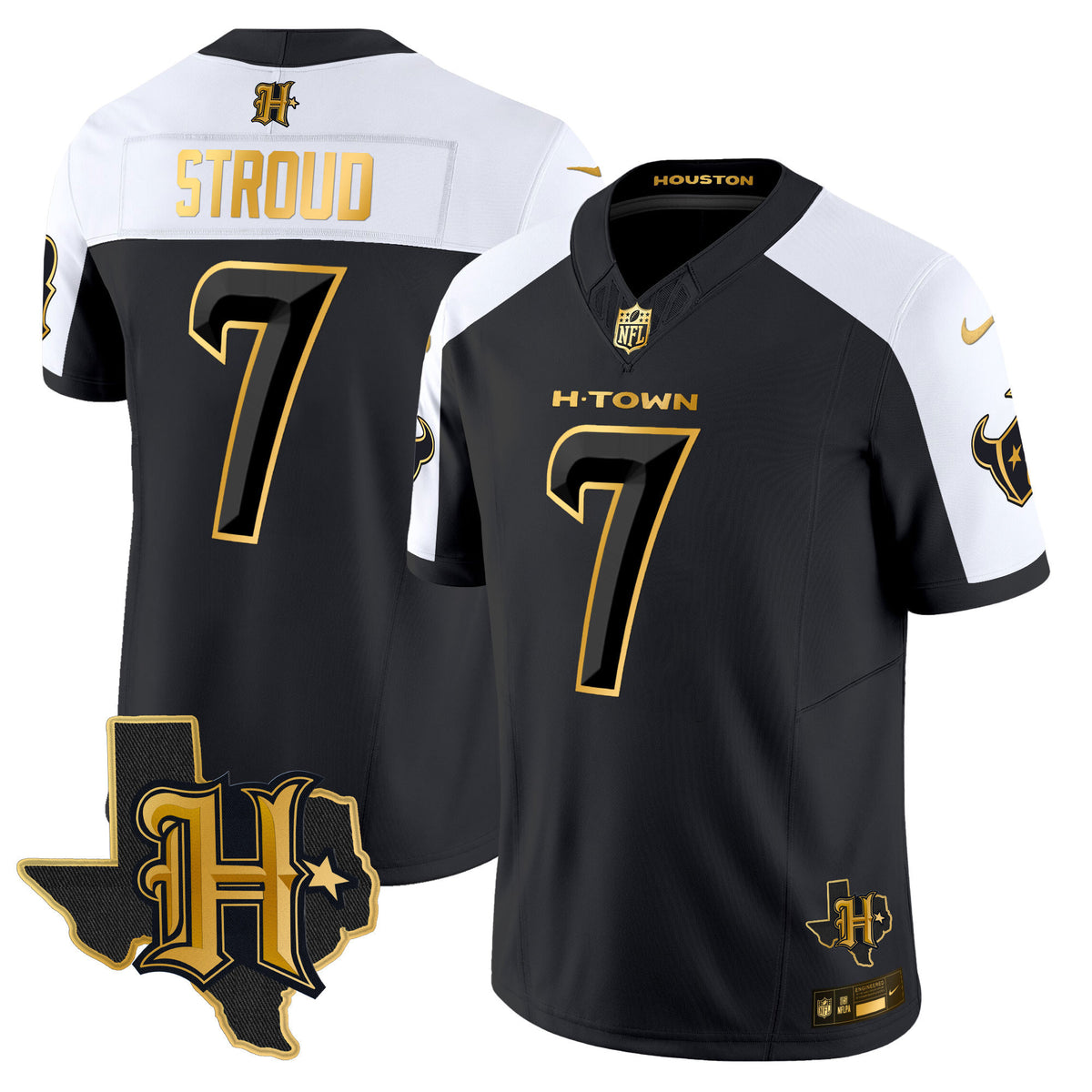 Men's Houston Texans 2024 Texas Patch Gold Vapor Limited Jersey - All Stitched