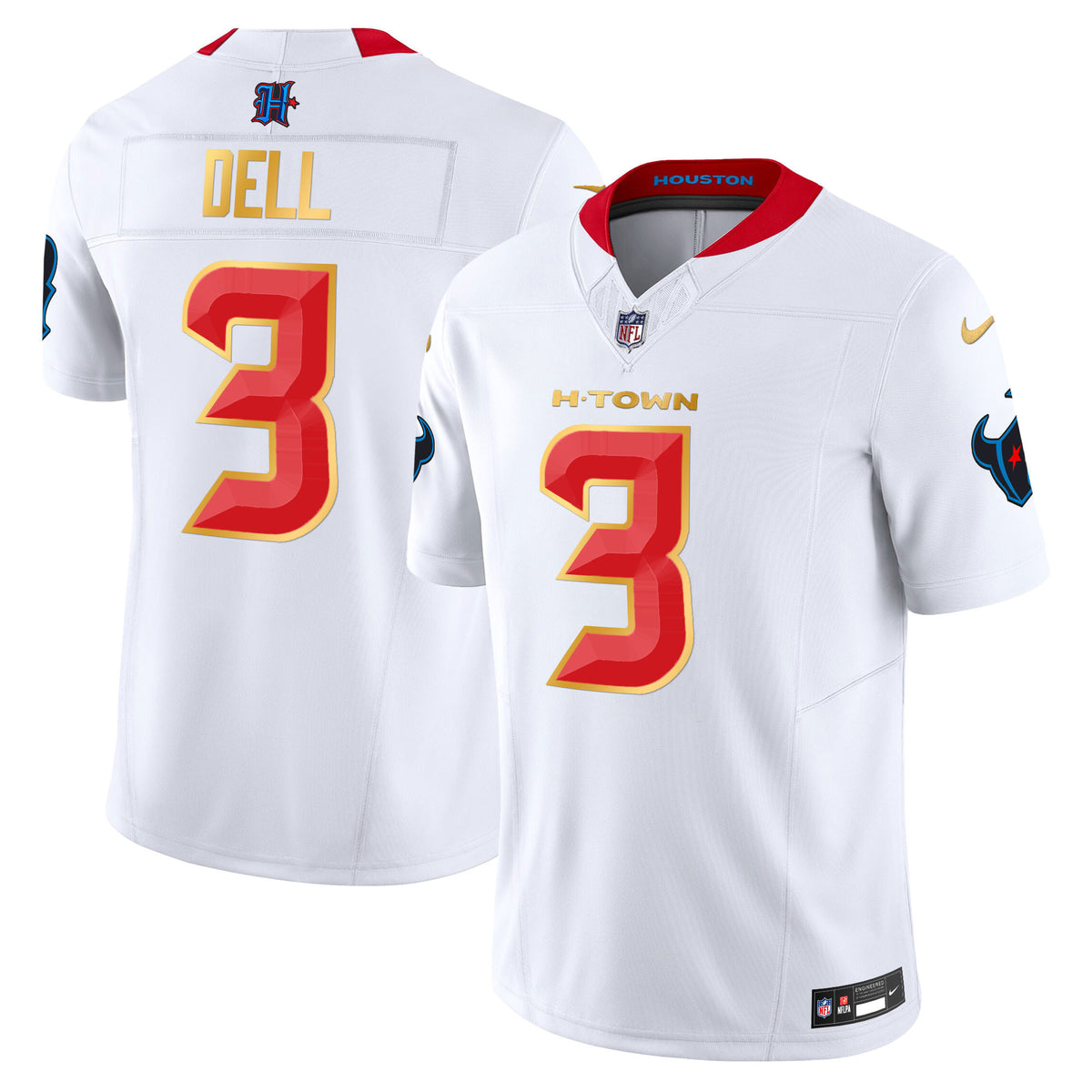 Men's Houston Texans 2024 Gold Trim Vapor Limited Jersey - All Stitched